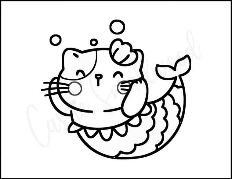 mermaid cats coloring pages