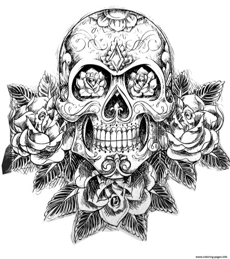 rose skull coloring pages