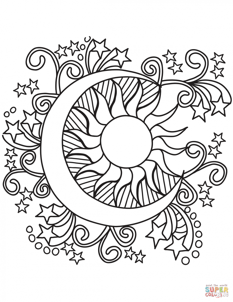 trippy sun and moon coloring pages