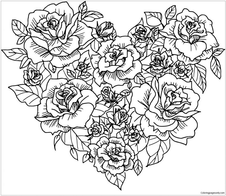 coloring pages of hearts and flowers