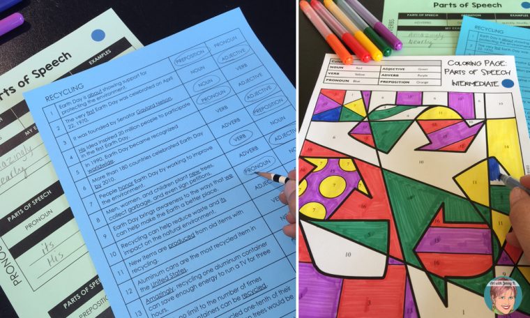 coloring page parts of speech beginner