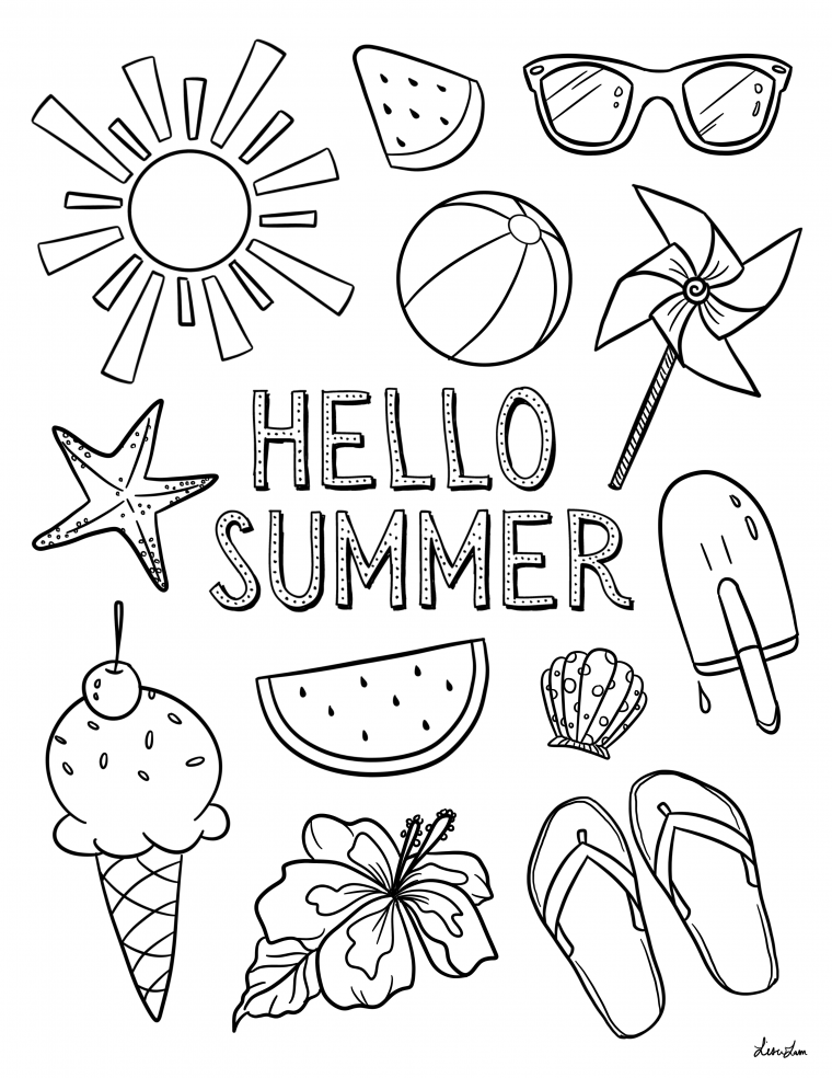 hello summer coloring page