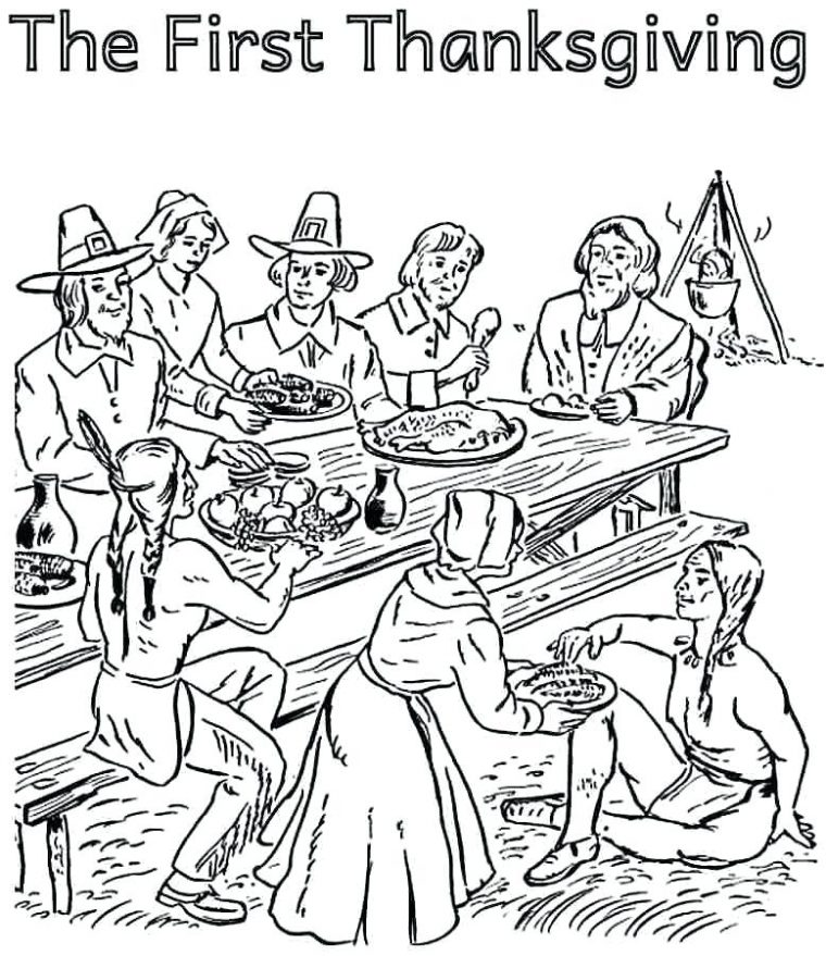 indian and pilgrim coloring pages