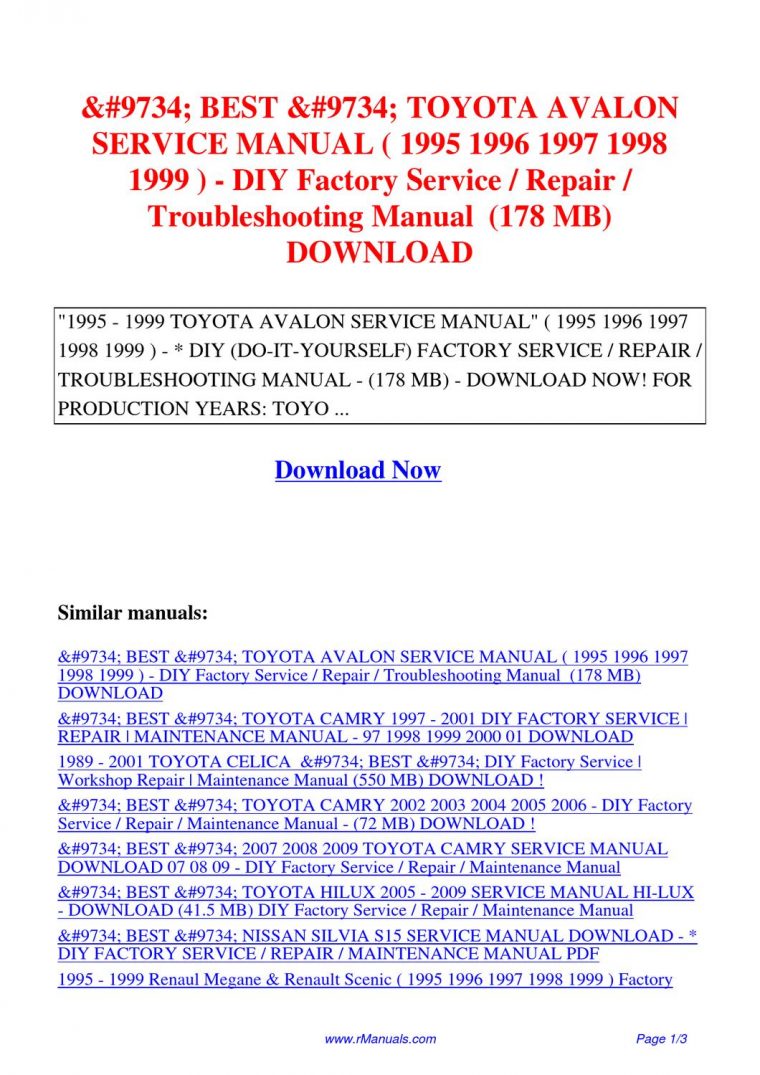 toyota avalon repair manual pdf free