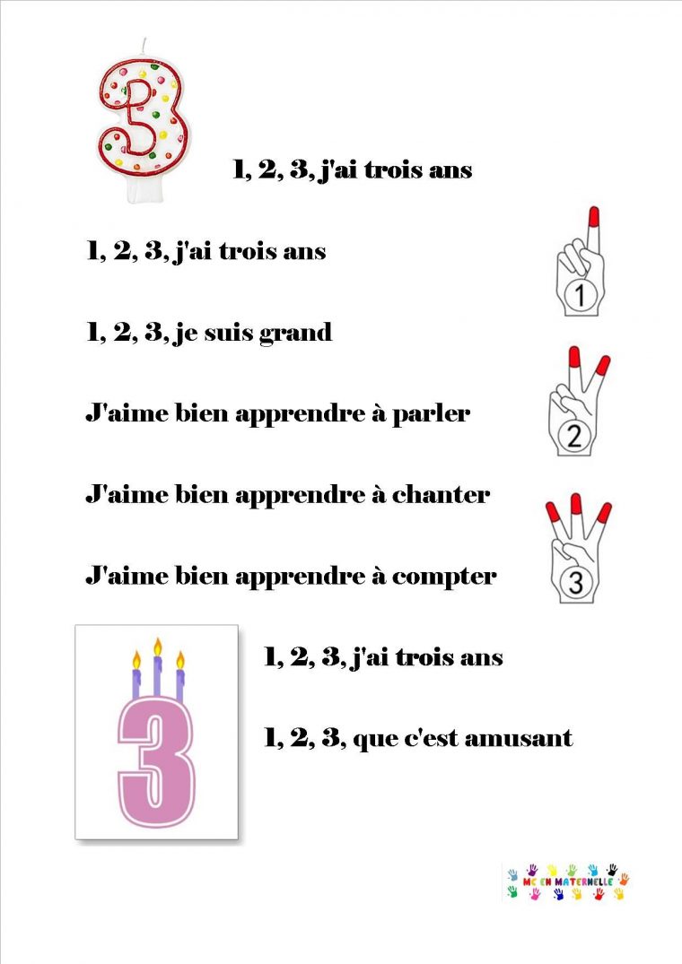 1, 2, 3 J'ai 3 Ans | Chansons Comptines, Comptines Et intérieur Comptine Bonjour Madame Lundi