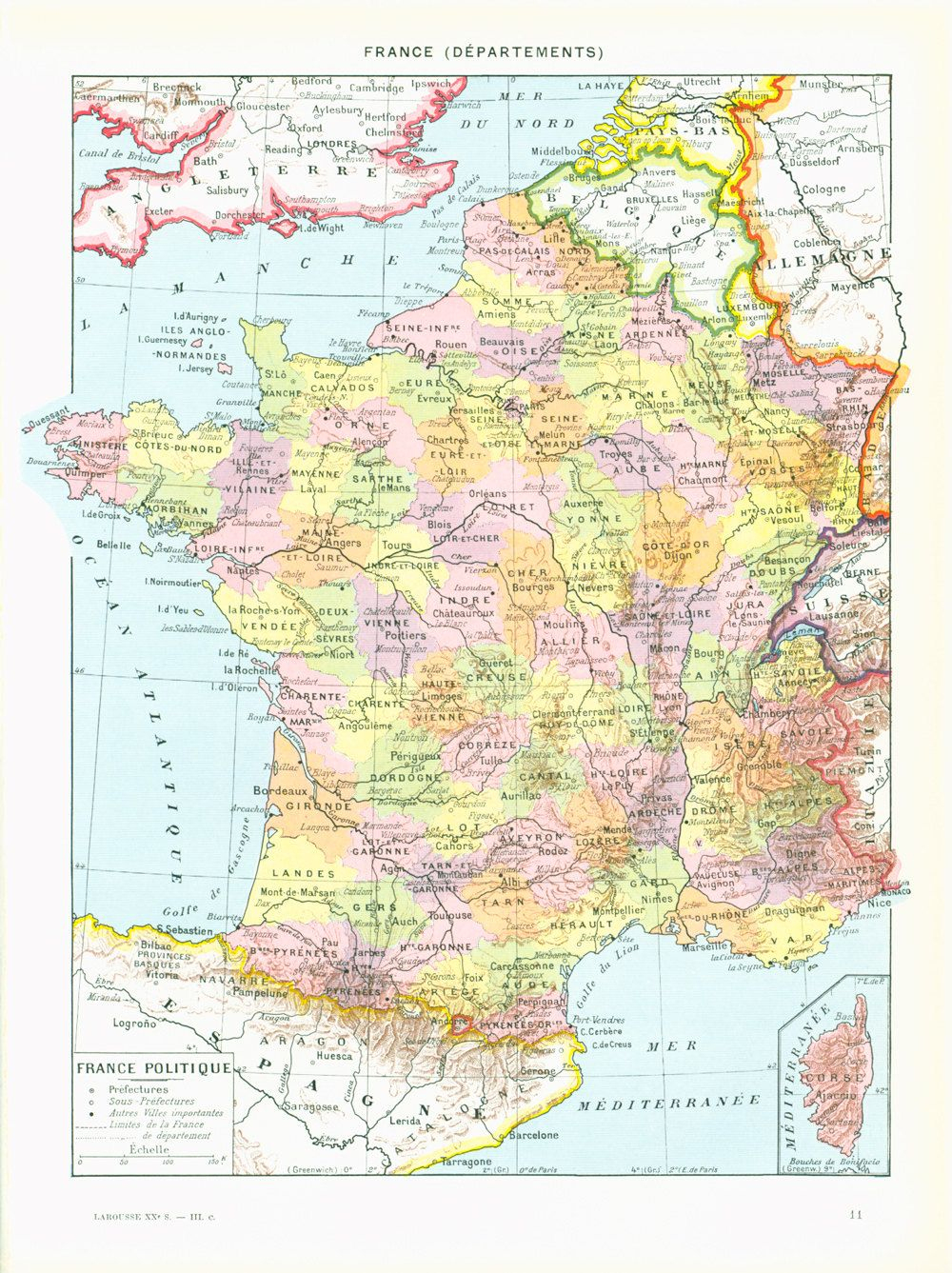 1933 Carte France Historique Départements Planche Originale pour Carte Anciennes Provinces Françaises