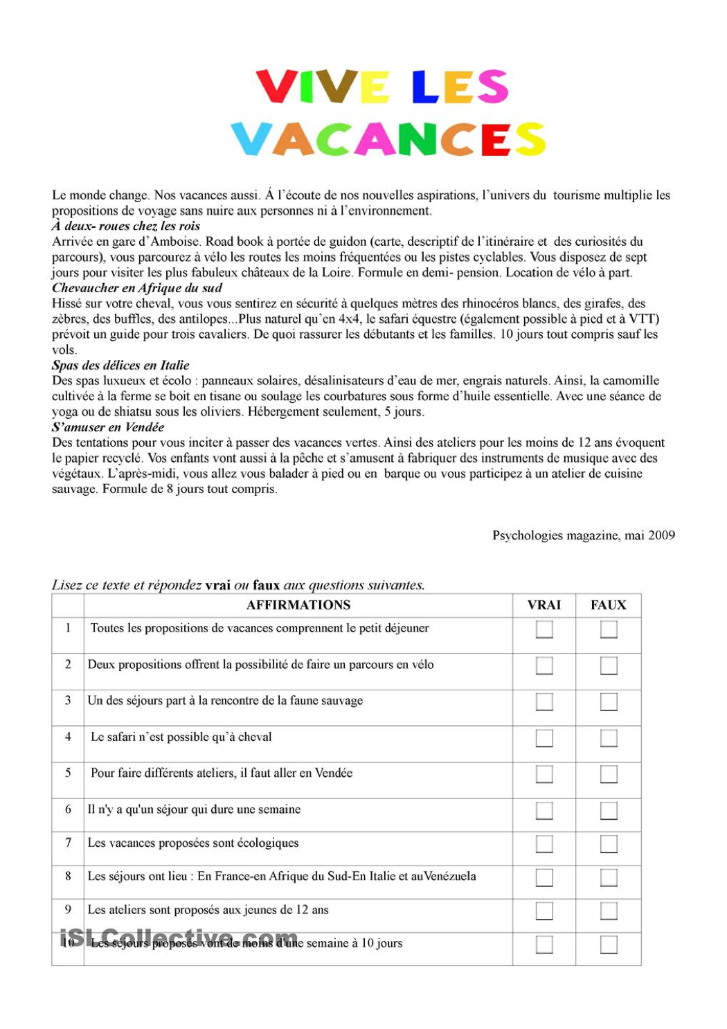 4E - Mon Choix, Le Français!: Texte &quot;vive Les Vacances&quot; à Poésie Vive Les Vacances