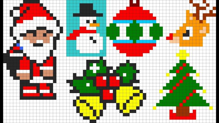 6 Modèles De Pixel Art Facile – Noël (Père Noël, Sapin avec Pixel Art Pere Noel