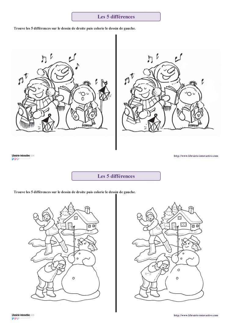 8 Fiches Sur Le Thème De L'hiver Pour Chercher Les 5 pour Les 5 Differences