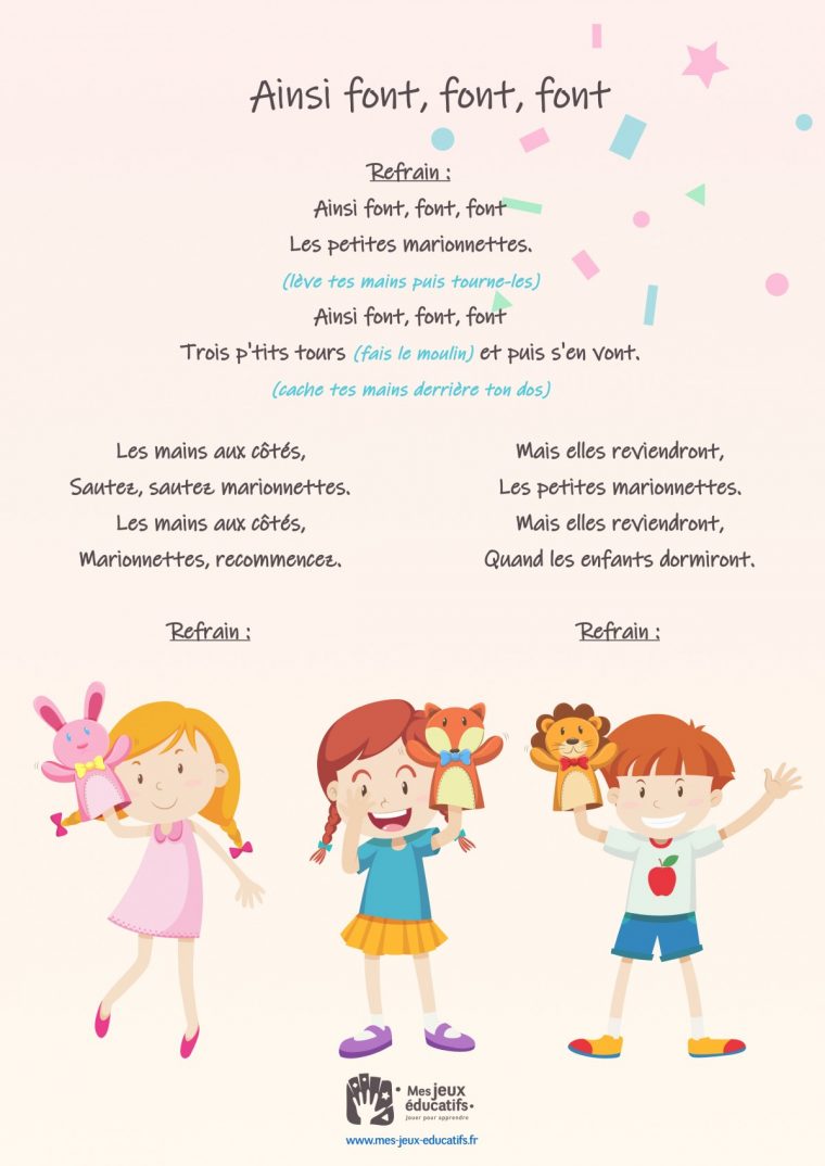 Ainsi Font, Font, Font, Comptine Mimée Pour Enfants > Mes serapportantà Petit Moulin Chanson