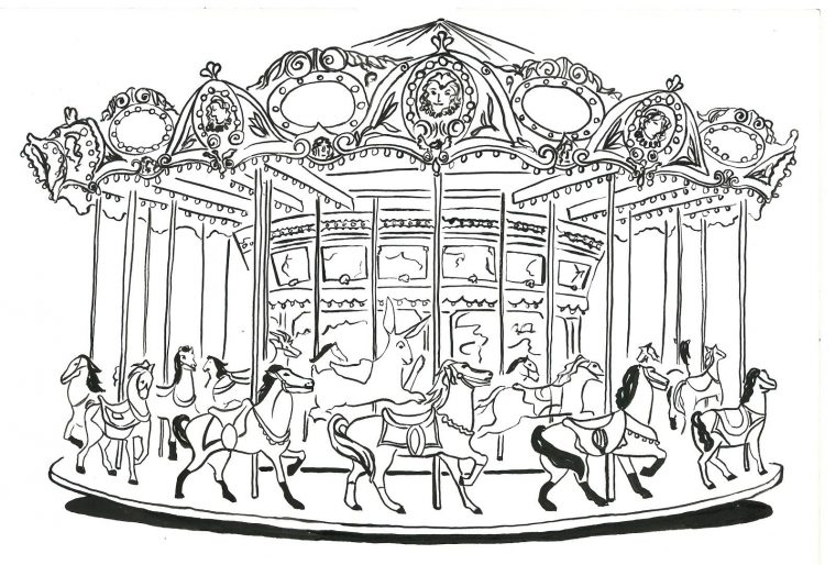 An Illustrated Carousel | Manege Fete Foraine, Dessin intérieur Dessin De Fete Foraine