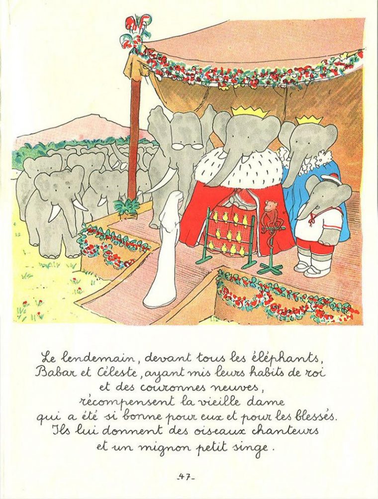Art Babar/elephant/vintage Poster/childrens Poster/french avec Singe De Babar