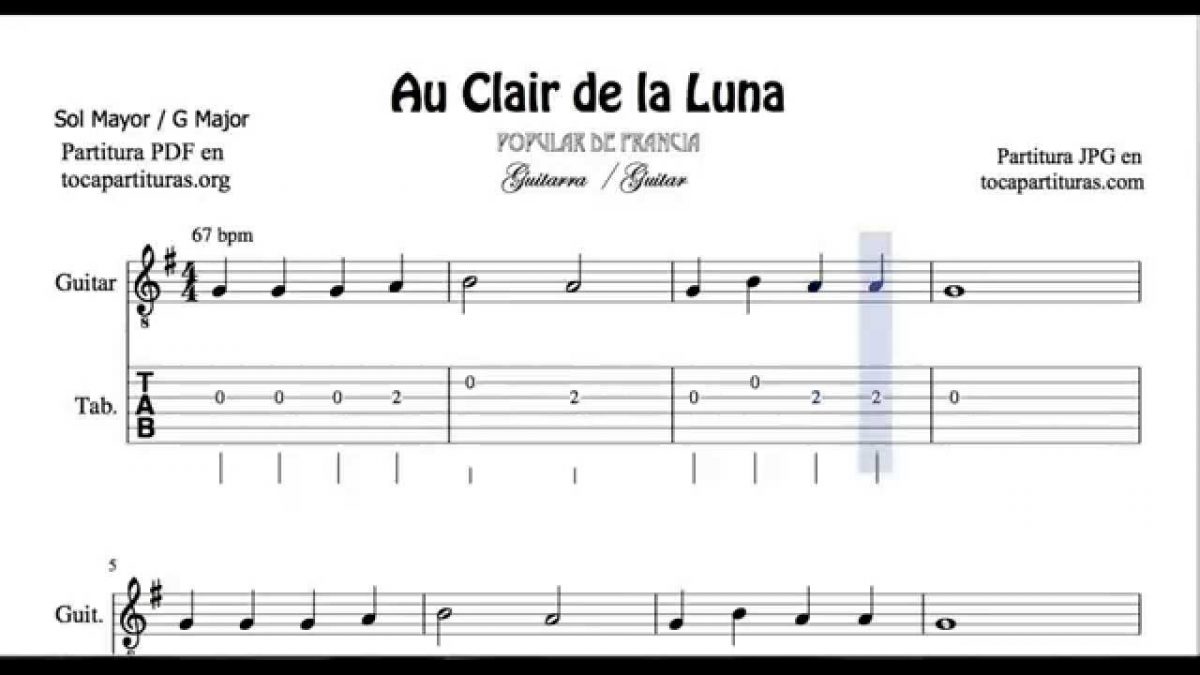 "au Clair De La Lune" Ukulele Sheet Music - Free Printable avec Clair