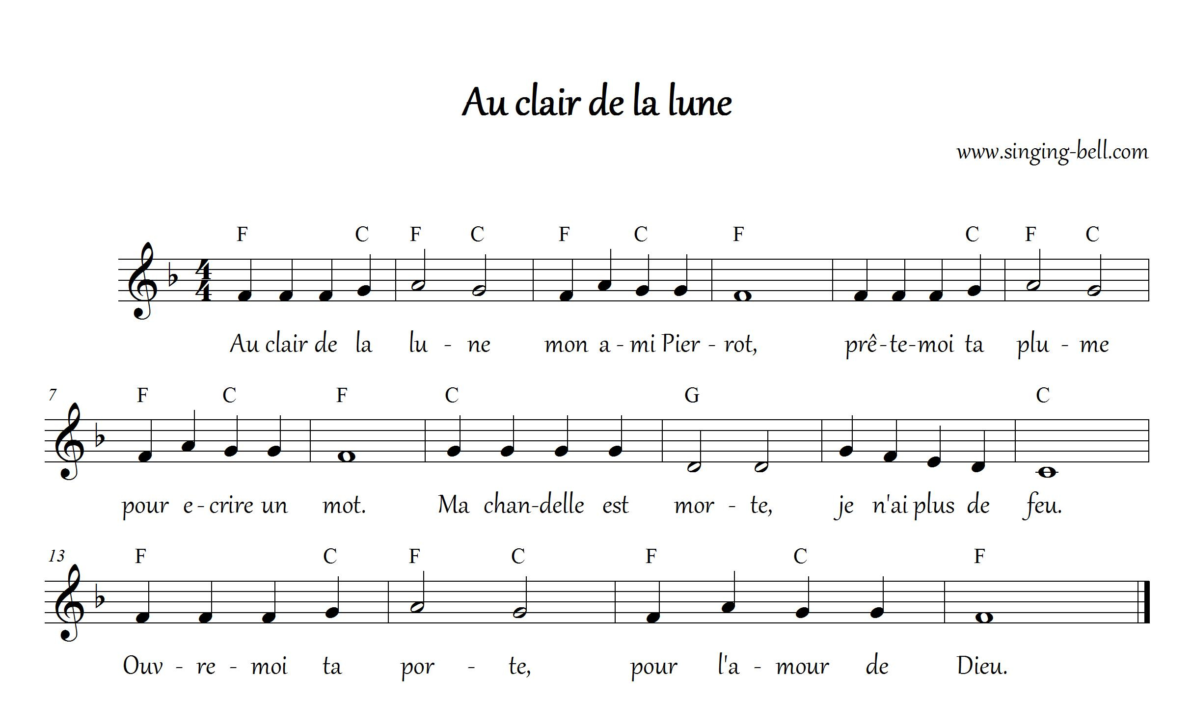 Au Clair De La Lune | Free Karaoke Nursery Rhymes pour Clair De La Lune Lyrics