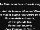 Au Clair De La Lune French Song Lyrics Words Text Sing Along Songs Music  Suzuki Bébé Baby Lilly Gall avec Clair De La Lune Lyrics