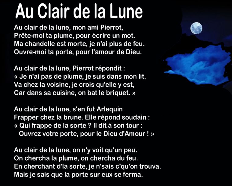 Au Clair De La Lune – Learn French concernant Clair De La Lune Lyrics