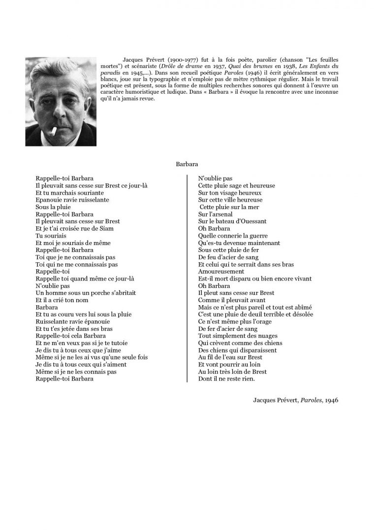 Barbara Poème De Jacques Prevert. Plein De Souvenirs à Poeme De Jacque Prevert Barbara Poème De Jacques Prevert. Plein De Souvenirs à Poeme De Jacque Prevert