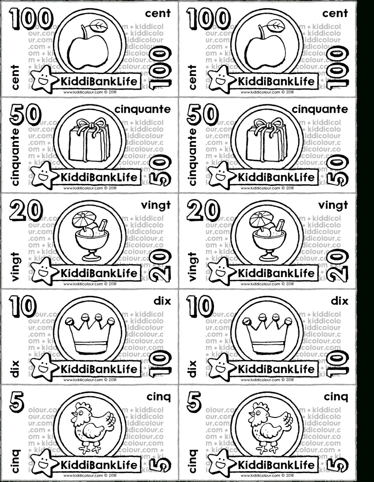 Billets De Banque Kiddicoloriage encequiconcerne Billet À Imprimer Pour Jouer