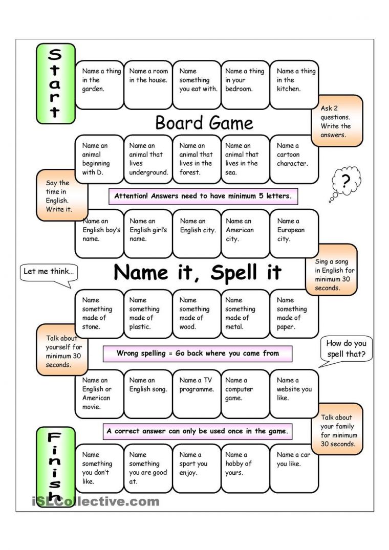 Board Game – Name It, Spell It (Easy) | Planches De Jeu encequiconcerne Jeux En Anglais Gratuit