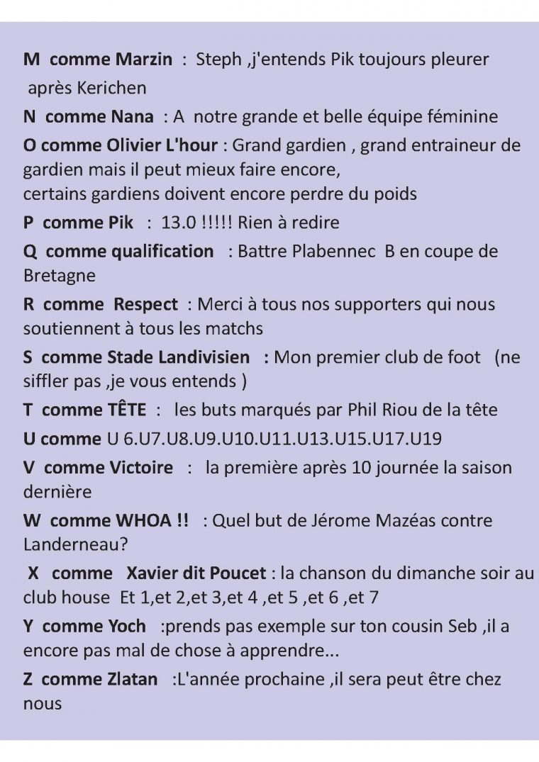 Bodilis Plougar Football Club – L'abécédaire De  Jean Hélard pour Exemple D Un Abécédaire