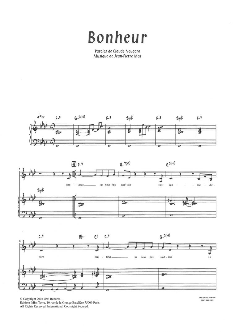 Bonheur By Claude Nougaro Piano & Vocal Digital Sheet Music intérieur Bon The Bonheur