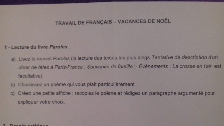 Bonjour. Jai Un Travail A Faire Pour Lundi. On Doit Choisir serapportantà Poeme De Jacque Prevert