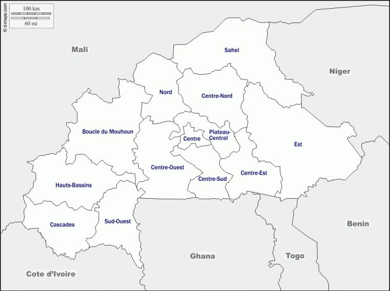 Burkina Faso Carte Géographique Gratuite, Carte Géographique encequiconcerne Carte Des Régions Vierge