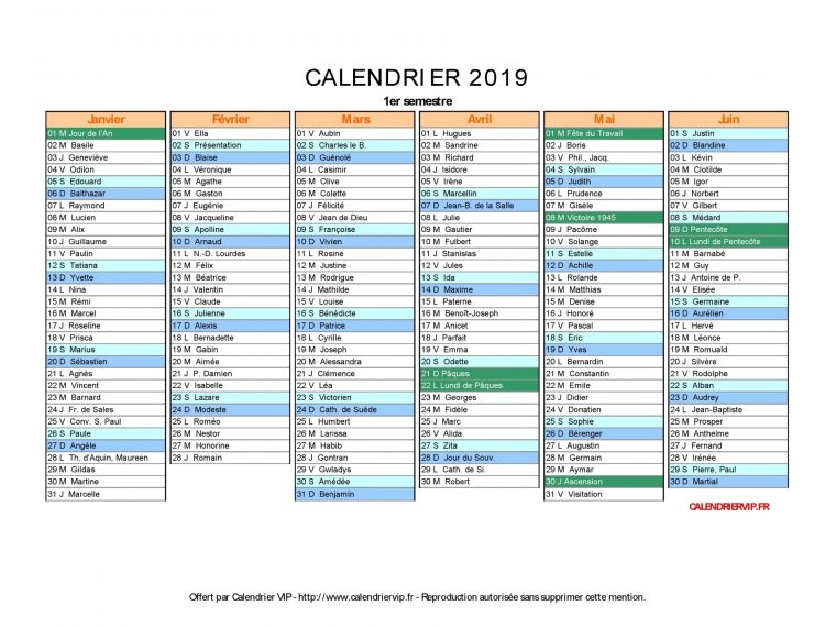 Calendrier 2019 À Imprimer Gratuit En Pdf Et Excel intérieur Calendrier 2019 Avec Jours Fériés Vacances Scolaires À Imprimer