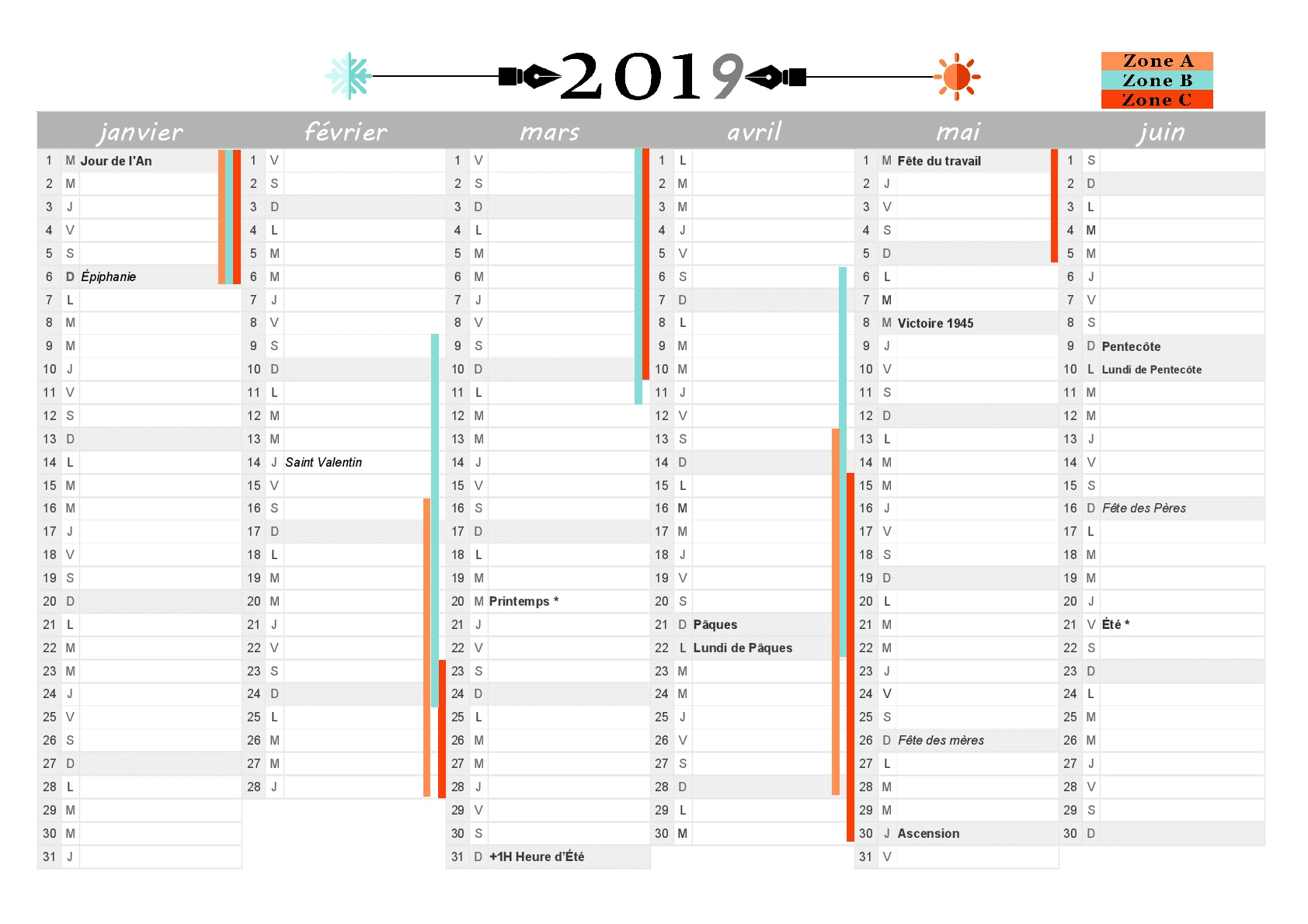 Calendrier 2019 À Imprimer : Jours Fériés - Vacances intérieur Calendrier 2019 Avec Jours Fériés Vacances Scolaires À Imprimer