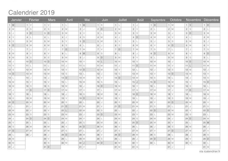 Calendrier 2019 À Imprimer Pdf Et Excel – Icalendrier avec Calendrier 2019 Avec Jours Fériés Vacances Scolaires À Imprimer
