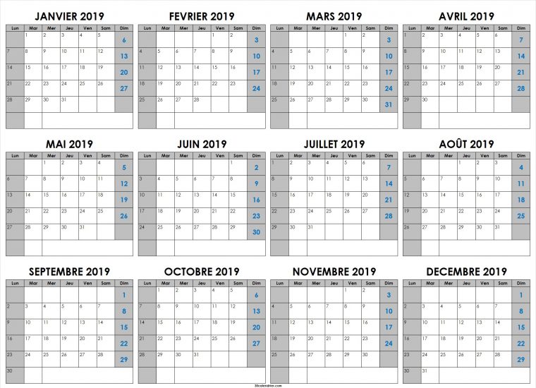 Calendrier 2019 Jours Fériés | Calendrier 2019 À Imprimer destiné Calendrier 2019 Avec Jours Fériés Vacances Scolaires À Imprimer