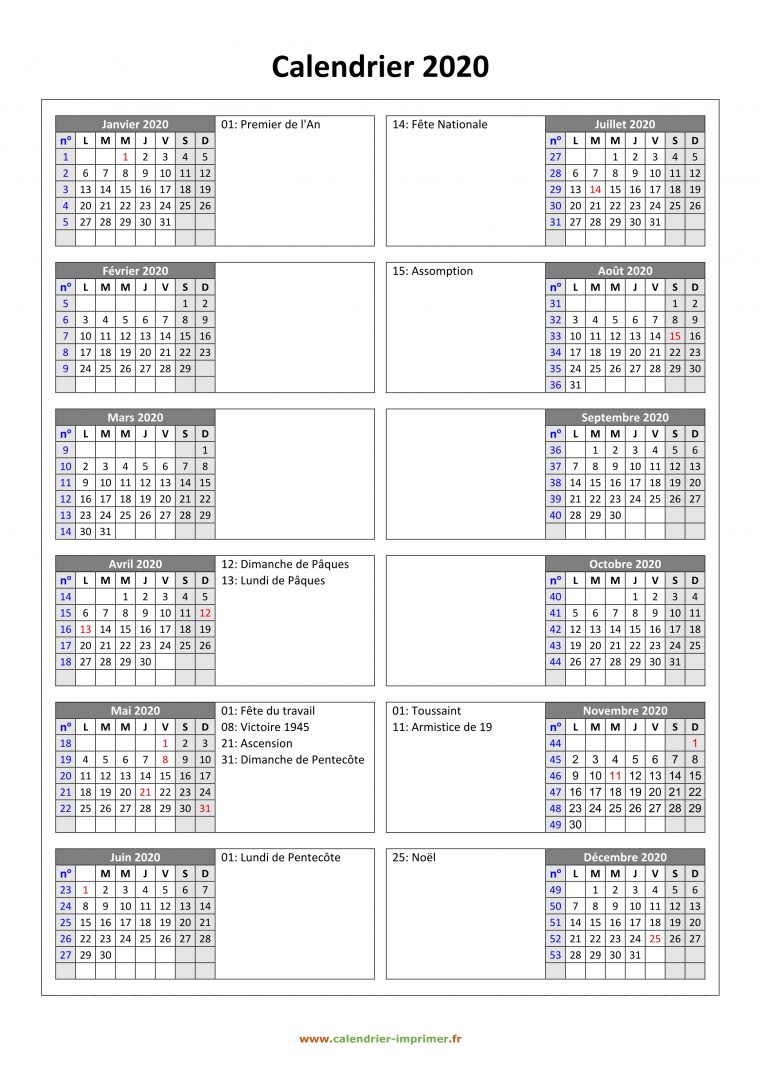Calendrier 2020 À Imprimer Gratuit dedans Calendrier 2019 Avec Jours Fériés Vacances Scolaires À Imprimer