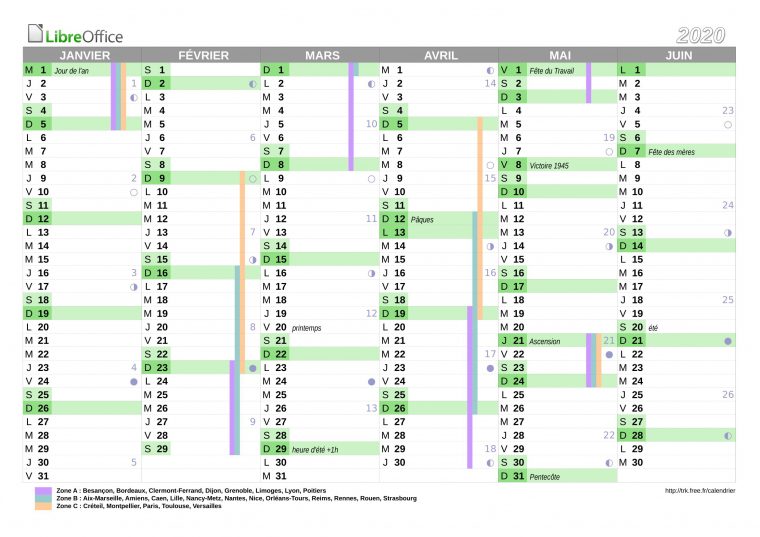 Calendrier 2020 À Imprimer : Jours Fériés – Vacances pour Calendrier 2019 Avec Jours Fériés Vacances Scolaires À Imprimer