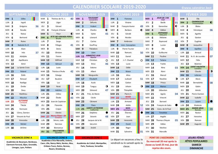 Calendrier Scolaire 2019 Et 2020 À Imprimer -Calendrier.best avec Calendrier 2019 Avec Jours Fériés Vacances Scolaires À Imprimer