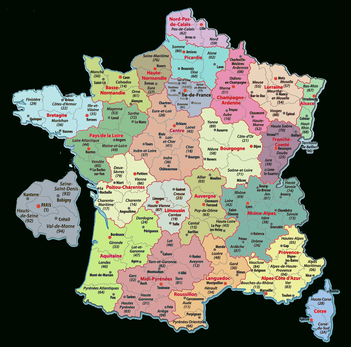 Carte De France Departements : Carte Des Départements De France concernant Carte De France Nouvelles Régions