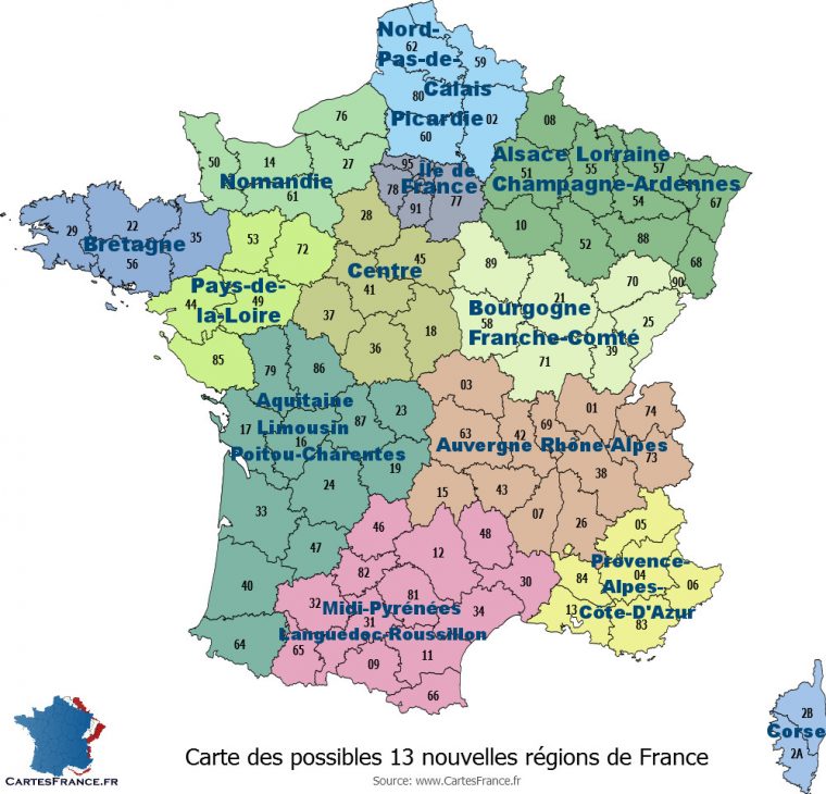 Carte Des 13 Nouvelles Régions destiné Carte Numero Departement