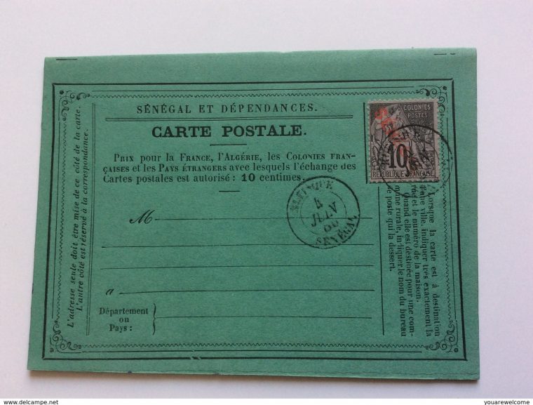 Carte Postale Precurseur Type Dubois Surch. „Senegal“ Rr! Rufisque 1886  (Lettre Entier Postal Cover dedans Carte Numero Departement