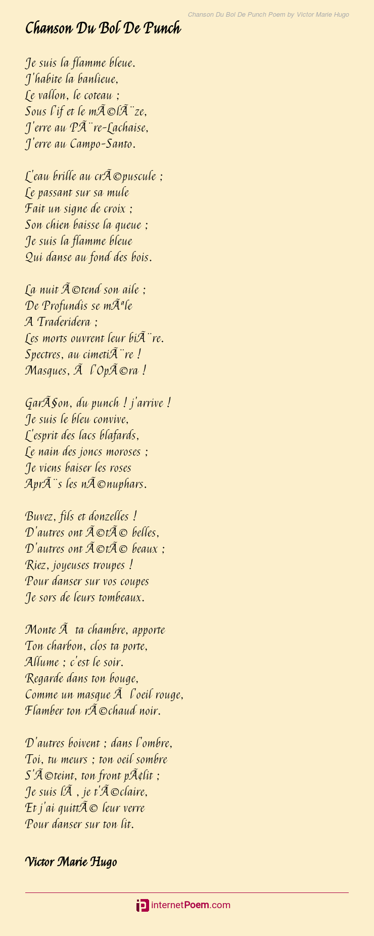 Chanson Du Bol De Punch Poem By Victor Marie Hugo destiné Chanson Qui Bouge Pour Danser