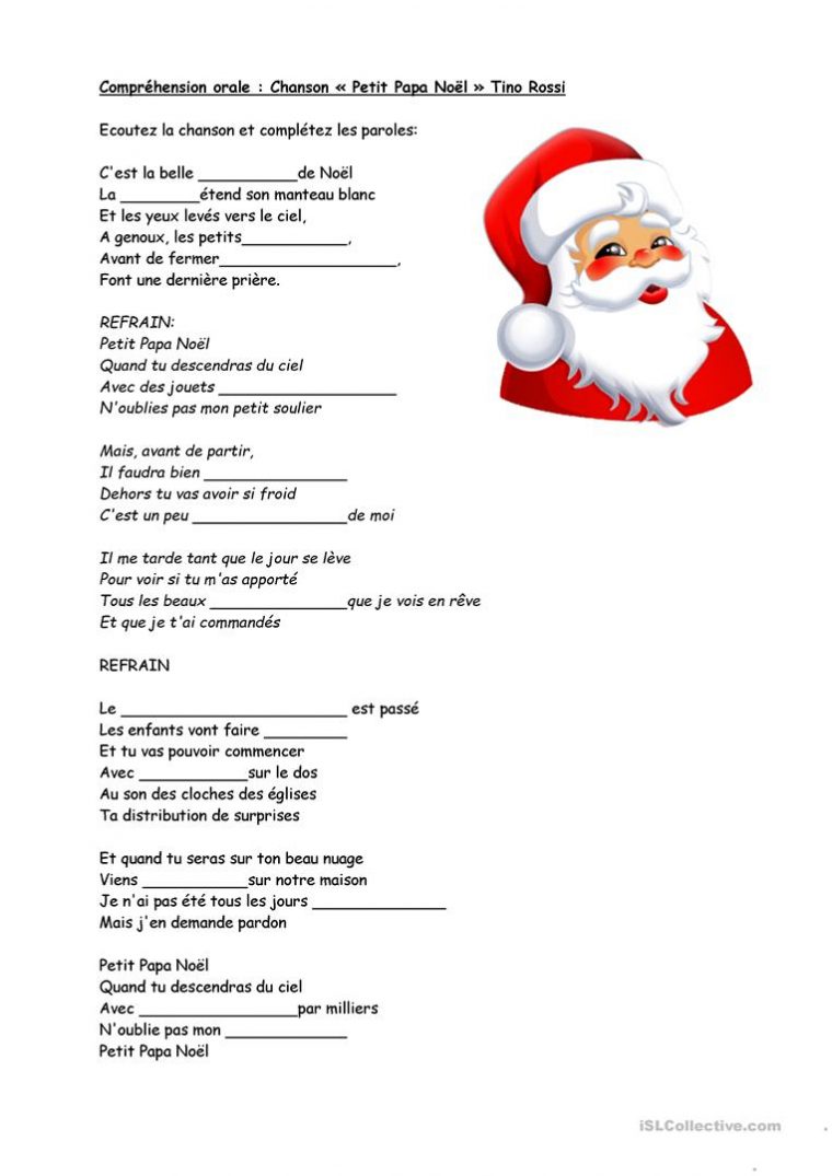 Chanson Petit Papa Noël – Français Fle Fiches Pedagogiques à Petit Papa Noel Video