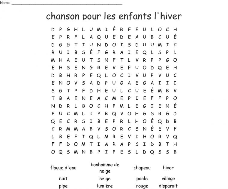 Chanson Pour Les Enfants L'hiver Word Search – Wordmint intérieur Dans La Nuit De L Hiver Chanson