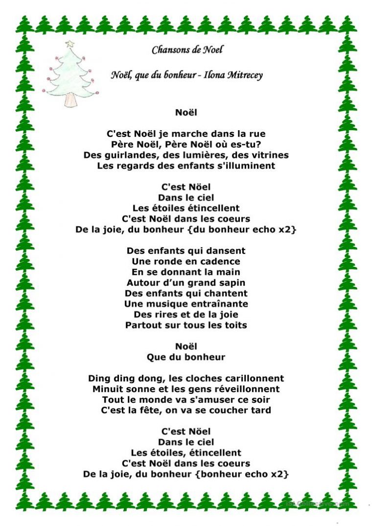 Chansons De Noel – Français Fle Fiches Pedagogiques destiné Chanson De Noel Ecrite