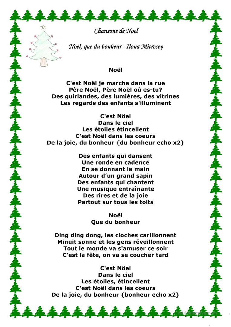 Chansons De Noel - Français Fle Fiches Pedagogiques destiné Chanson De Noel Ecrite