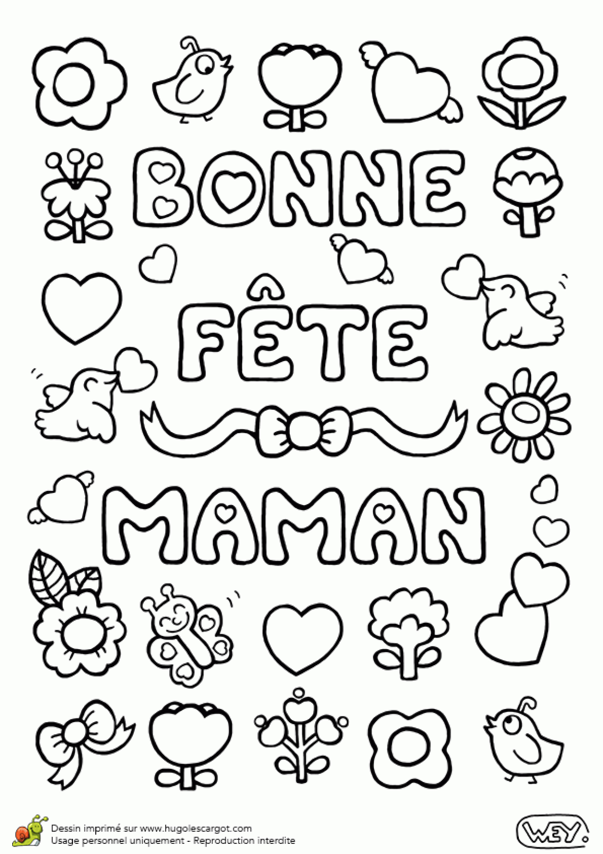 Coloriage D'une Jolie Page Avec Le Texte Bonne Fête Maman tout Carte Bonne Fete Maman A Imprimer