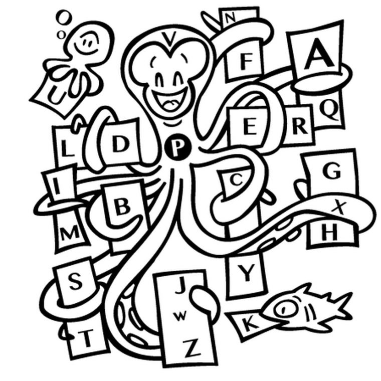 Coloriage La Pieuvre Et L'alphabet En Ligne Gratuit À Imprimer dedans Point À Relier Alphabet