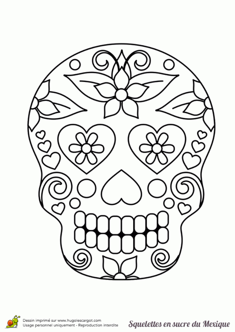 Coloriage Squelette Sucre Belles Fleurs | Dibujo Dia De pour Squelette A Imprimer