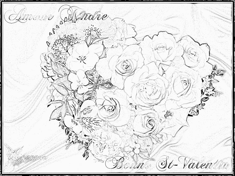 Coloriage St Valentin Turquoise Coeur Roses Fleurs 3 À tout Coloriage De St Valentin