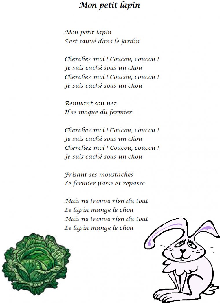 Comptine Mon Petit Lapin – Paroles Illustrées De La Comptine destiné Chanson Enfant Lapin