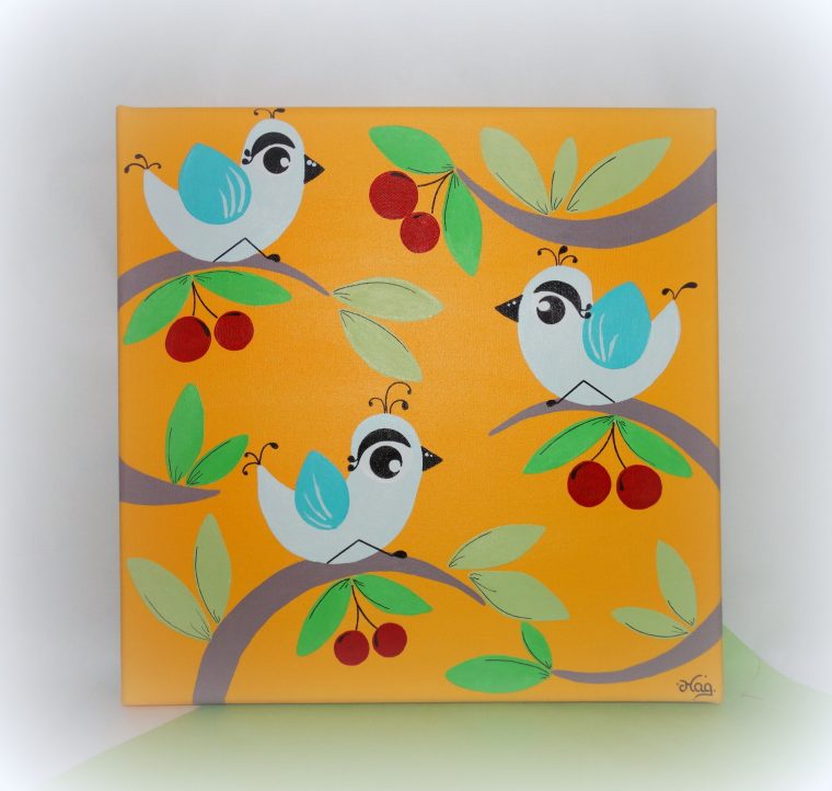 Cuisine: Peinture Pour Enfant Oiseau Cerises Toile Pour encequiconcerne Tableau De Peinture Pour Enfant