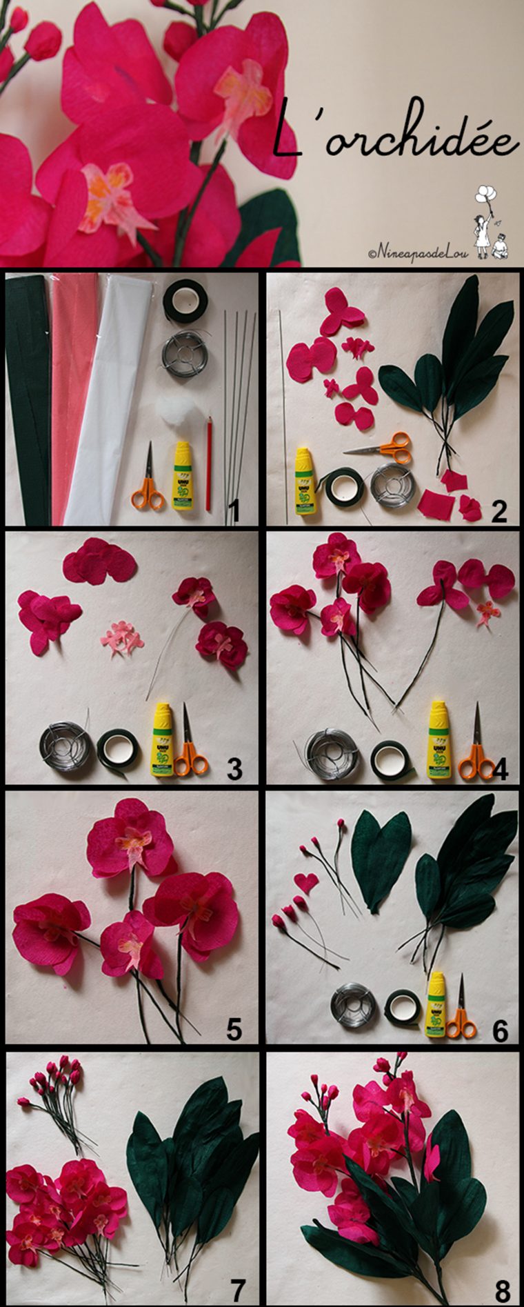 Diy Réalisation D'orchidées En Papier Crépon De Couleur Rose avec Realisation Papier Crepon