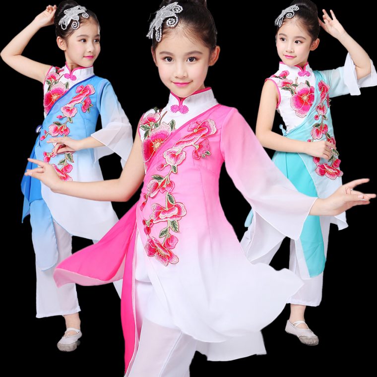 €22.83 45% De Réduction|Filles Chinois Traditionnel Danse Costume Pour  Scène Enfant National Folk Fan Danse Vêtements Parapluie Oriental Danseur avec Spectacle Danse Chinoise